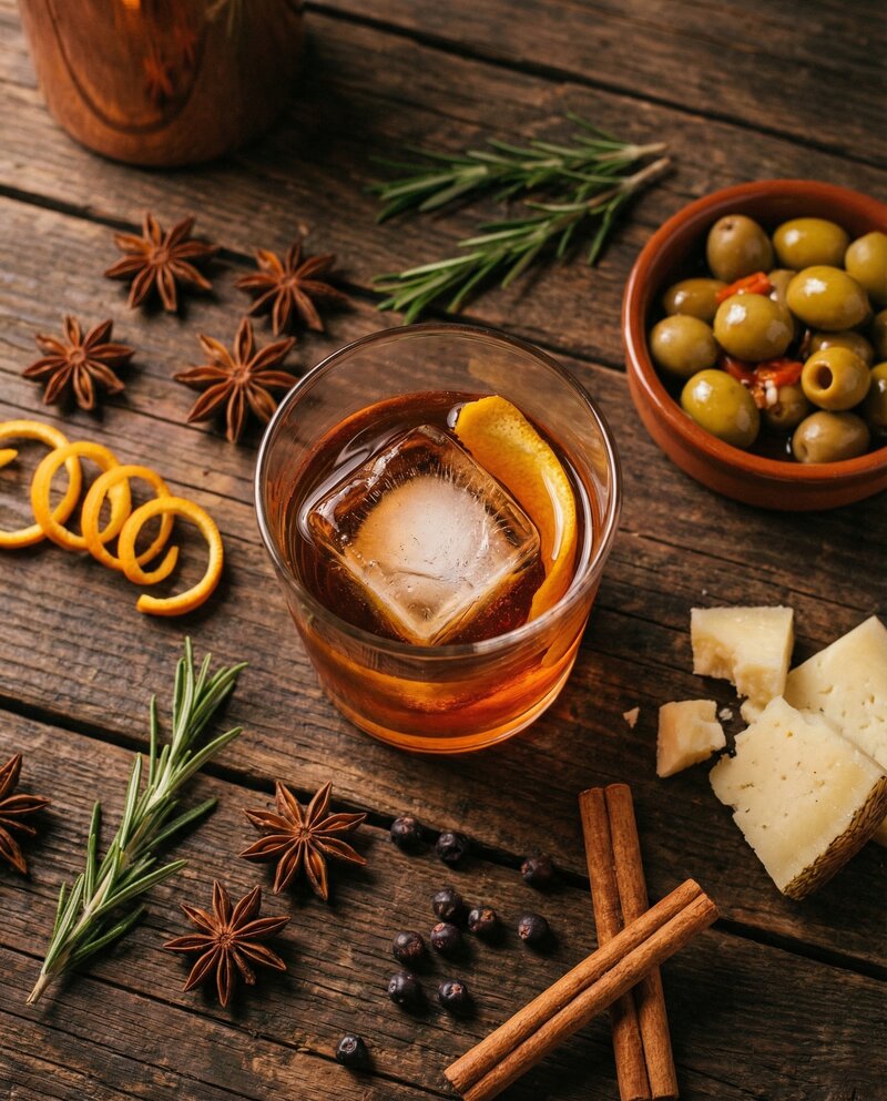 Botella de vermut experimental con botánicos - Chin Chin Córdoba